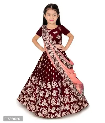 Girls Lehenga Choli Ethnic Wear Embroidered Lehenga, Choli and Dupatta Set-thumb0