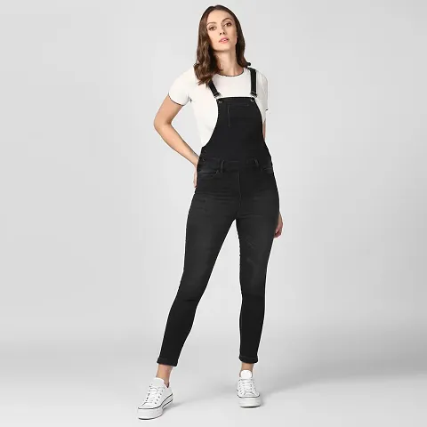 Stylish Denim Solid Dungarees For Women