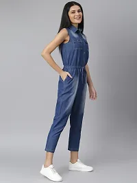 Stylish Blue Denim Solid Basic Jumpsuit For Women-thumb4