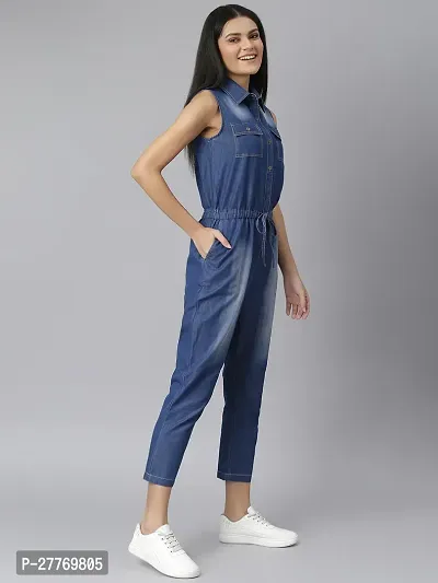 Stylish Blue Denim Solid Basic Jumpsuit For Women-thumb5