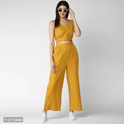 Contemporary Yellow Cotton Solid Co-Ords Set For Women-thumb3