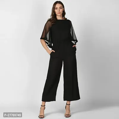 Stylish Black Polyester Solid Basic Jumpsuit For Women-thumb0
