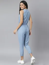Stylish Blue Denim Solid Basic Jumpsuit For Women-thumb3
