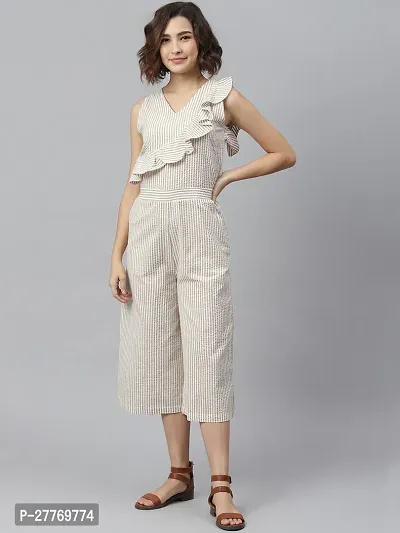 Stylish Multicoloured Cotton Striped Basic Jumpsuit For Women