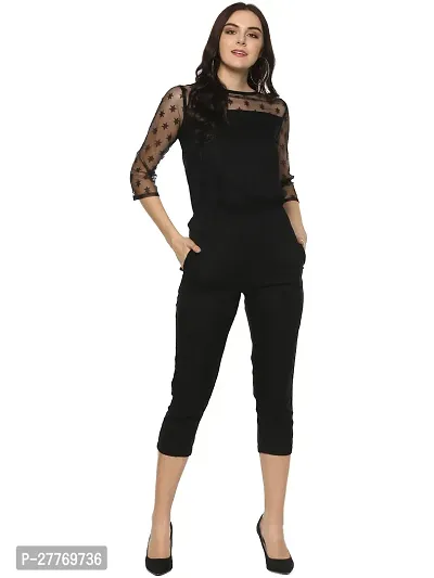 Stylish Black Polyester Self Pattern Basic Jumpsuit For Women