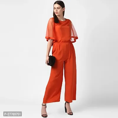 Stylish Red Polyester Solid Basic Jumpsuit For Women-thumb0
