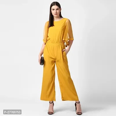 Stylish Yellow Polyester Solid Basic Jumpsuit For Women
