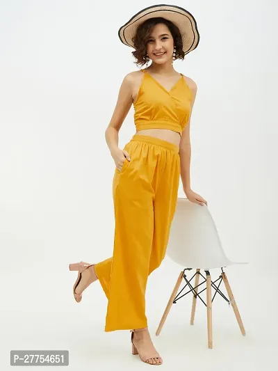 Contemporary Yellow Cotton Solid Co-Ords Set For Women-thumb3