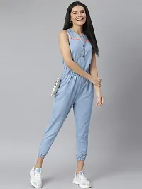Stylish Blue Denim Solid Basic Jumpsuit For Women-thumb4