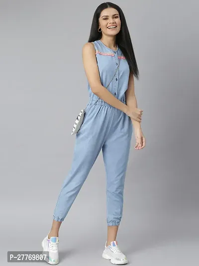 Stylish Blue Denim Solid Basic Jumpsuit For Women-thumb5