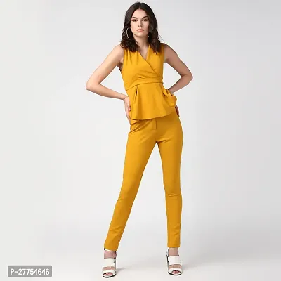 Contemporary Yellow Polyester Solid Co-Ords Set For Women