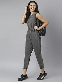 Stylish Grey Denim Solid Basic Jumpsuit For Women-thumb2
