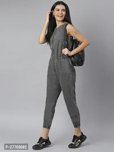 Stylish Grey Denim Solid Basic Jumpsuit For Women-thumb3