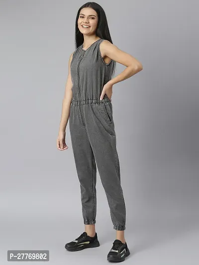 Stylish Grey Denim Solid Basic Jumpsuit For Women-thumb4