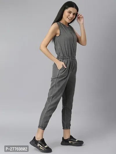 Stylish Grey Denim Solid Basic Jumpsuit For Women-thumb5