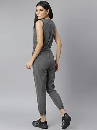 Stylish Grey Denim Solid Basic Jumpsuit For Women-thumb1