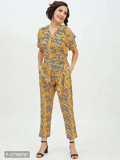 Stylish Yellow Polyester Printed Basic Jumpsuit For Women