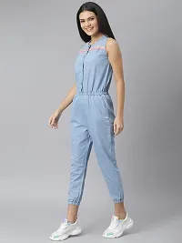 Stylish Blue Denim Solid Basic Jumpsuit For Women-thumb1