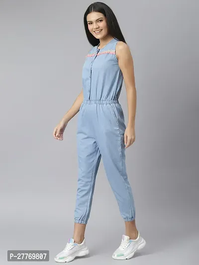 Stylish Blue Denim Solid Basic Jumpsuit For Women-thumb2