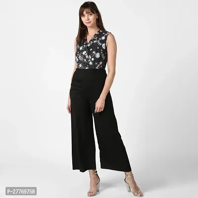 Stylish Black Polyester Embroidered Basic Jumpsuit For Women