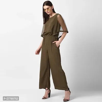 Stylish Olive Polyester Solid Basic Jumpsuit For Women