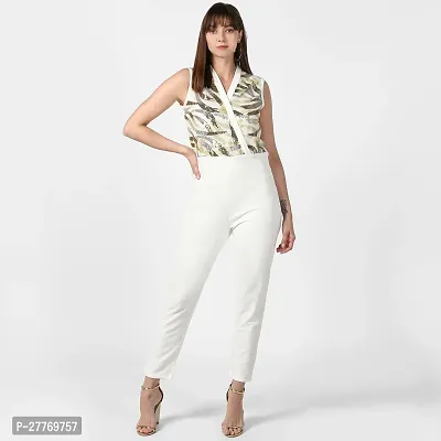 Stylish White Polyester Embellished Basic Jumpsuit For Women