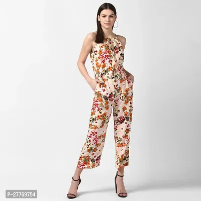 Stylish Peach Polyester Printed Basic Jumpsuit For Women