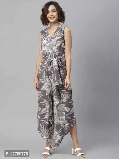 Stylish Grey Rayon Printed Basic Jumpsuit For Women