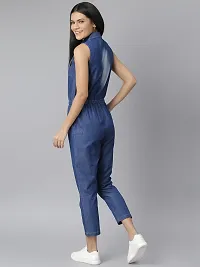 Stylish Blue Denim Solid Basic Jumpsuit For Women-thumb1