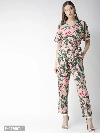 Stylish Pink Polyester Printed Basic Jumpsuit For Women