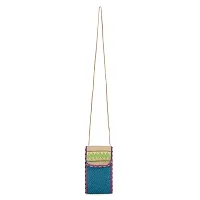 ZERATIO Bags Women's Jute Eco-Friendly Warli Printed Mobile Pouch Handbag (Blue)-thumb2