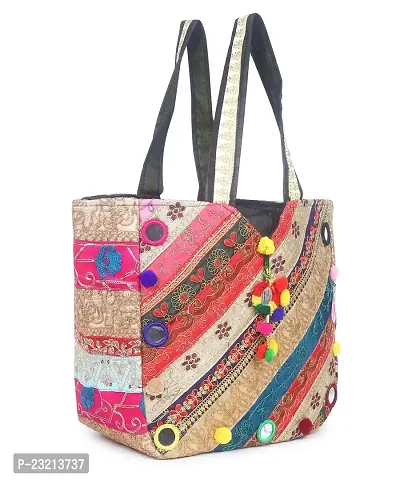 Shanvi handicraft Women's Rajasthani Jaipuri Bohemian Art Tote Bag (Multicolour, Large)-thumb3