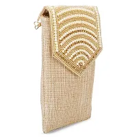 Shanvi Handicraft Pearl Clutch Silk Saree Clutch Mobile Pouch Waist Clip Ladies Purse Gift for Women  Girls (Gold)-thumb1