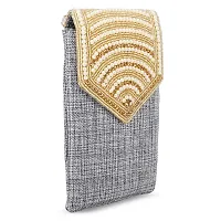 Shanvi Handicraft Pearl Clutch Silk Saree Clutch Mobile Pouch Waist Clip Ladies Purse Gift for Women  Girls (Gray)-thumb2