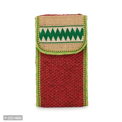 ZERATIO Bags Women's Jute Eco-Friendly Warli Printed Mobile Pouch Handbag (Red)-thumb0
