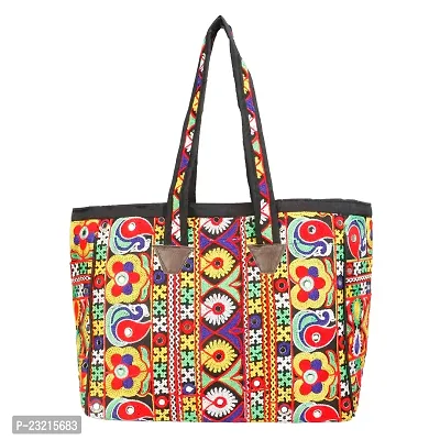 ZERATIO BAGS Rajasthani Art Tote Jaipuri Hand Bag And Shoping Bag (Multi Red)-thumb2