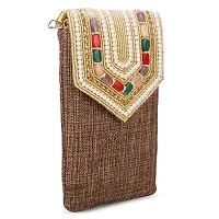 ZERATIO Bags Pearl Clutch Silk Saree Clutch Mobile Pouch Waist Clip Gift for Women  Girls (Coffee)-thumb1