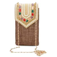 ZERATIO Bags Pearl Clutch Silk Saree Clutch Mobile Pouch Waist Clip Gift for Women  Girls (Coffee)-thumb3