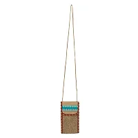 ZERATIO Bags Women's Jute Eco-Friendly Warli Printed Mobile Pouch Handbag (Golden)-thumb2