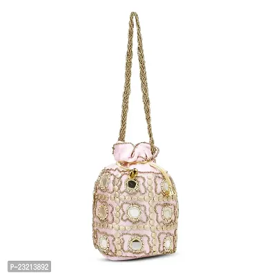 Shanvi handicraft Fantastic Potli Batwa Pouch Bag with Stone  Beads Work For Women (Pink)-thumb0