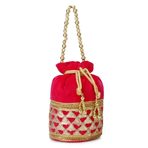 Shanvi handicraft Fantastic Velvet Potli Batwa Pouch Bag with Stone & Beads Work For Women
