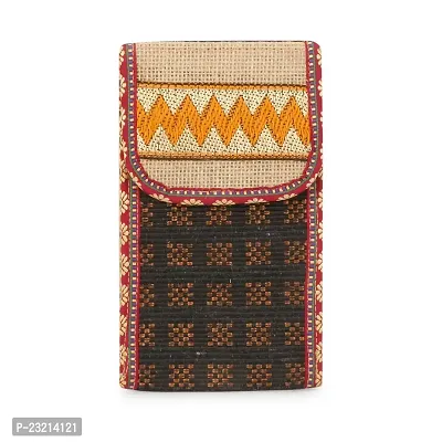 ZERATIO Bags Men  Women's Jute Eco-Friendly Warli Printed Mobile Pouch Handbag (Dark Brown)-thumb0