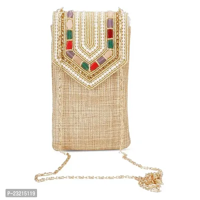 ZERATIO Bags Pearl Clutch Silk Saree Clutch Mobile Pouch Waist Clip Gift for Women  Girls (Golden)