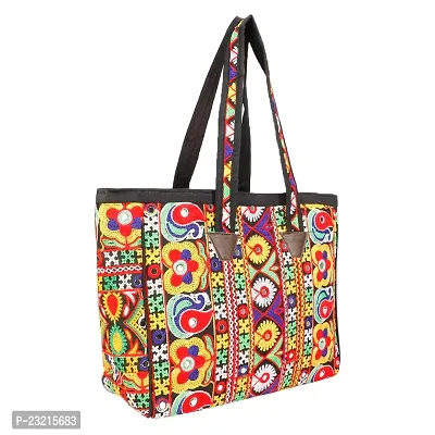 ZERATIO BAGS Rajasthani Art Tote Jaipuri Hand Bag And Shoping Bag (Multi Red)-thumb0