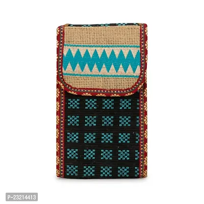 ZERATIO Bags Men  Women's Jute Eco-Friendly Warli Printed Mobile Pouch Handbag (Black)-thumb0