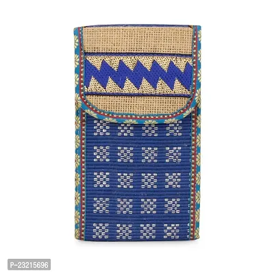 ZERATIO Bags Men  Women's Jute Eco-Friendly Warli Printed Mobile Pouch Handbag (Blue)