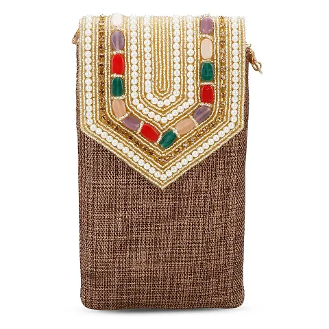 ZERATIO Bags Pearl Clutch Silk Saree Clutch Mobile Pouch Waist Clip Gift for Women & Girls