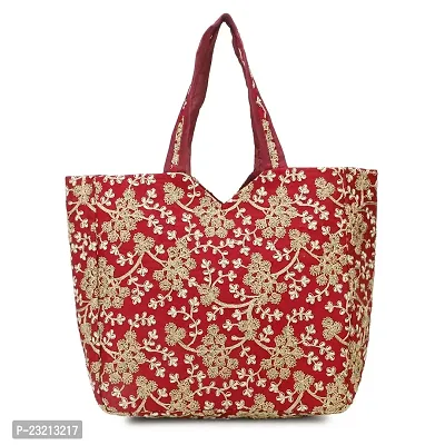 Shanvi Handicraft Women's Cotton Ethnic Vintage Handmade Medium Tote Handbag All Deign (Red)-thumb0