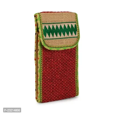ZERATIO Bags Women's Jute Eco-Friendly Warli Printed Mobile Pouch Handbag (Red)-thumb2