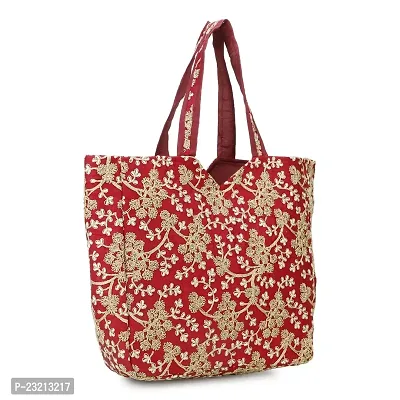 Shanvi Handicraft Women's Cotton Ethnic Vintage Handmade Medium Tote Handbag All Deign (Red)-thumb2